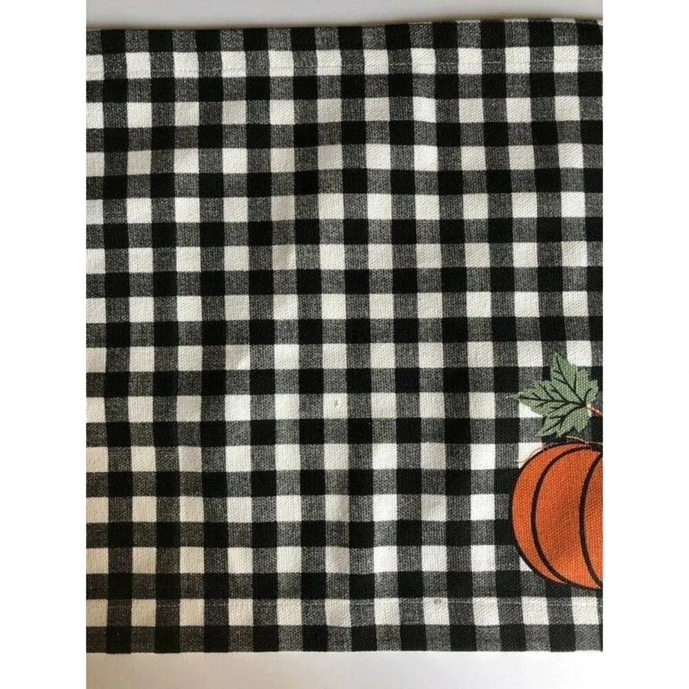 Thanksgiving Placemats Set of 4 Black Buffalo Check Pumpkins 14x19